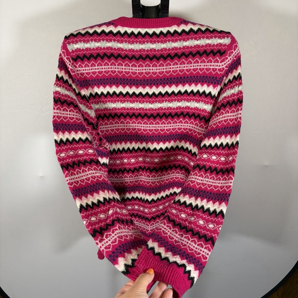 Talbots Petite XLP Pink Lambswool Blend Fair Isle Cardigan Cottage Ski Chic Prep - Picture 8 of 12